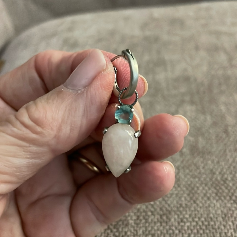 Brushed Silver Hoop Earrings With Multiple Stone … - image 4